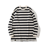 Mens Fall Outfits Retro Loose-Fitting Striped Long Sleeves T-shirt round Neck Bottoming Shirt Men Street Couple