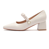 Nude Block Heels Closed Toe Chunky Heel Pumps Women's Autumn Fashion