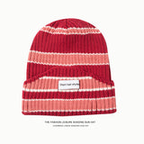 Toboggan Hat Woolen Cap Women's Autumn and Winter Striped Knitted Hat