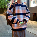 Men Sweatshirts Spring Striped Sweater Men's Long-Sleeved T-shirt Casual