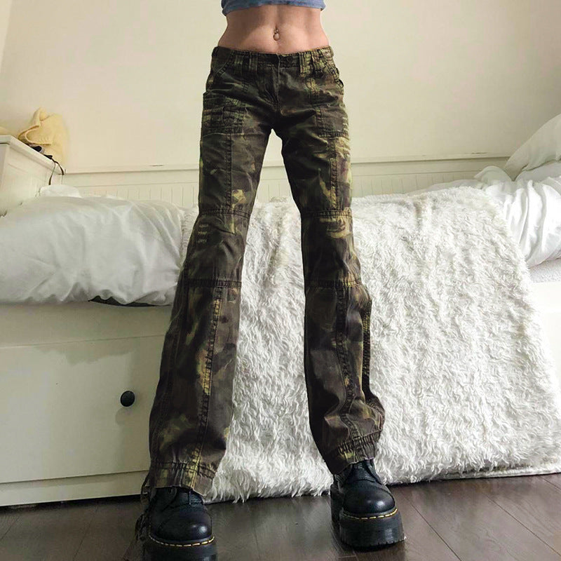 Julia Fox Low Rise Trousers Vintage Distressed Camouflage Jeans
