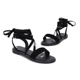 Flat Dress Sandals Summer Flat Solid Color Cross Lace-up Cutout Casual Sandals for Women