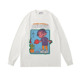 Mens Fall Outfits Cartoon round Neck Long Sleeve T-shirt Men and Women Hip Hop Loose Couple round Neck Sweater