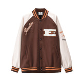 Brown Varsity Jacket Baseball Uniform Spring and Autumn Workwear Loose Casual Top Single-Breasted Baseball Jacket Men