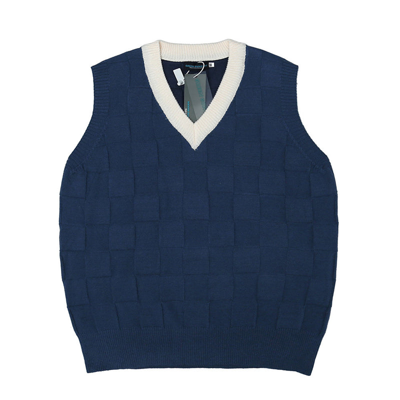 Men Sweater Vest Color Matching Sweater Vest Men's BF Idle Style Loose V-neck Sleeveless Sweater Waistcoat Vest