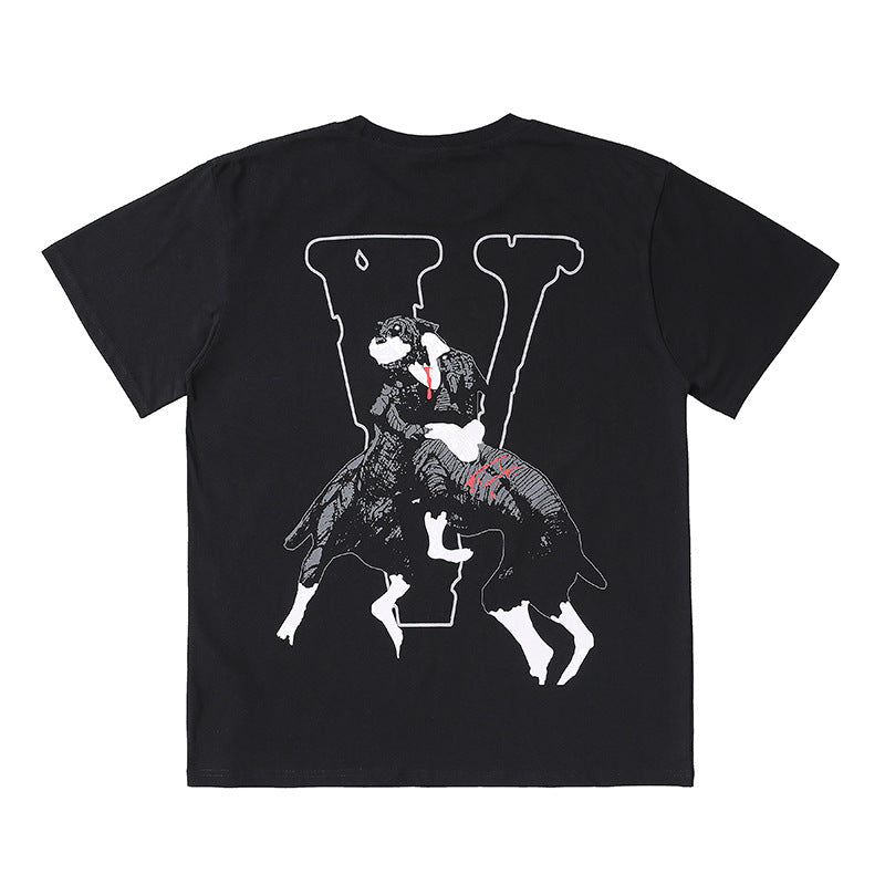 Skull Vlone Shirt Skull Bulldog Printed Short-Sleeved T-shirt Men's Hip Hop