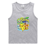 Children Pokemon Pikachu T Shirt Cotton Leisure Sweat-Absorbent Solid Color Vest