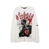 Mens Fall Outfits Graffiti Letter Printed Loose Long Sleeves T-shirt Men and Women Couple round Neck Sweater