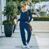Women Fall Outfits Autumn and Winter Solid Color round Neck Slimming Long Sleeves Jumpsuit