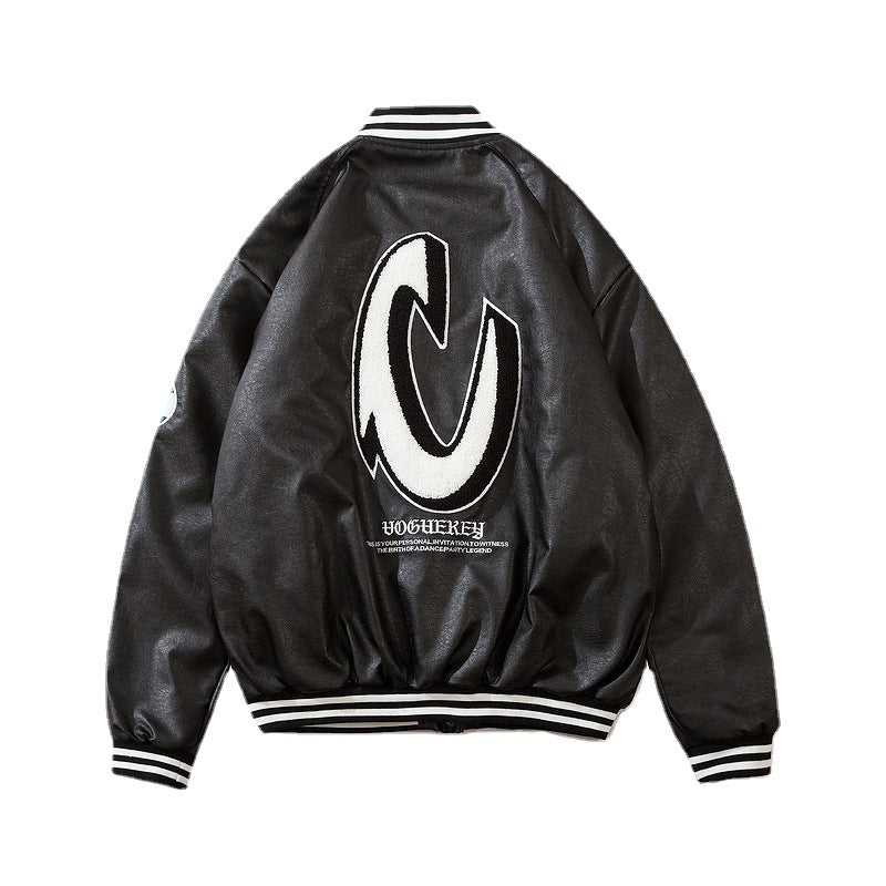 Beige Varsity Jacket Letter Embroidery Style Baggy Coat Men's and Women's Cotton-Padded Jacket Quilted Baseball Uniform Winter