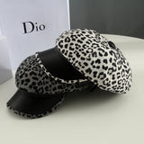 Leopard Fur Hat Beret Vintage Leopard Print Painter Cap