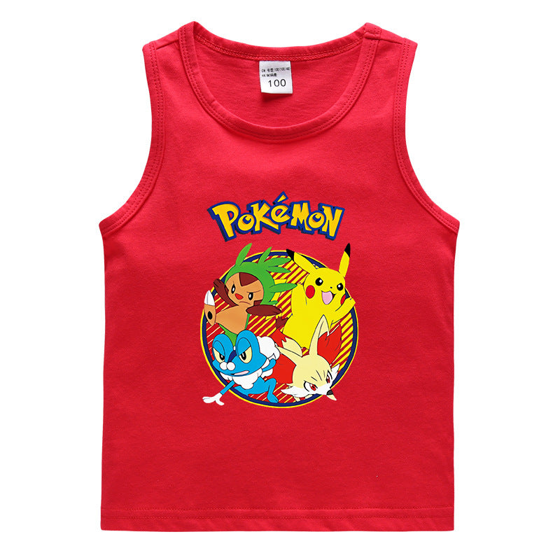 Children Pokemon Pikachu T Shirt Cotton Sweat Absorbing Sports Vest