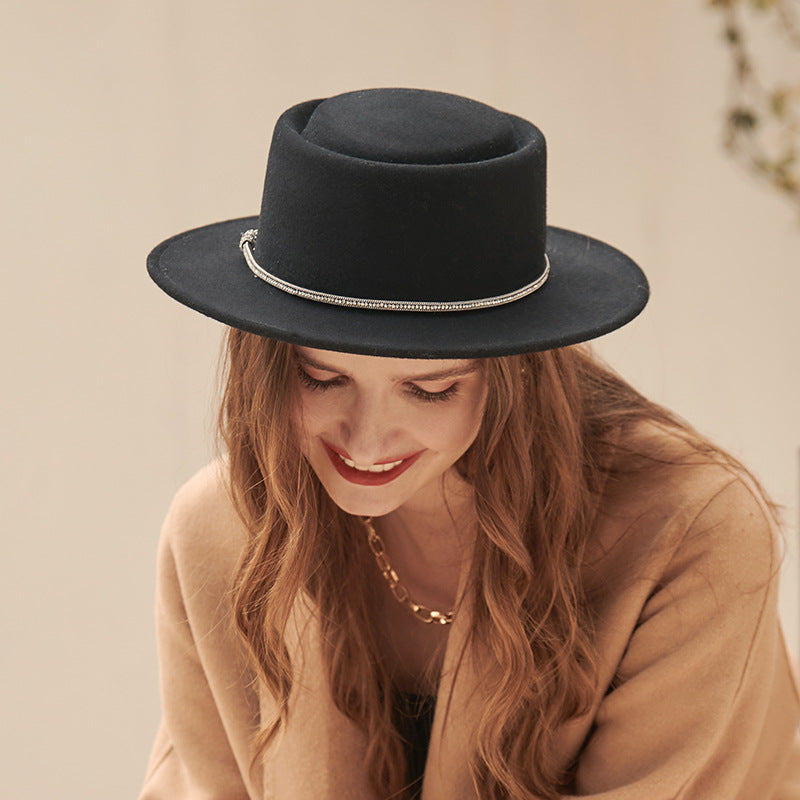 Top Hat Autumn and Winter Women's Fur Felt Hat Wool Top Hat