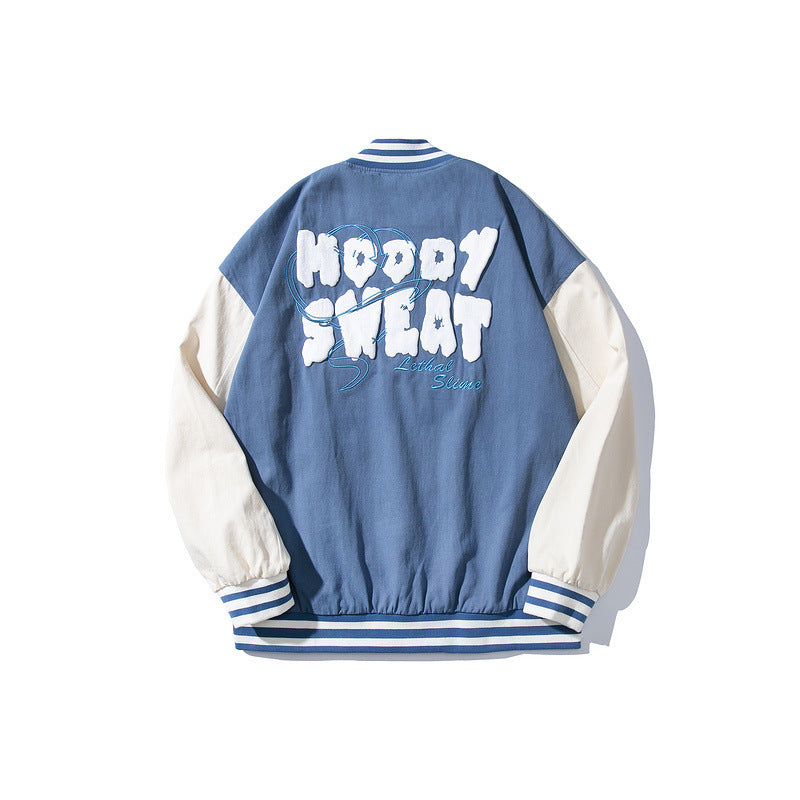 Baby Blue Varsity Jacket Baggy Coat Men's and Women's Jacket Autumn Baseball Uniform