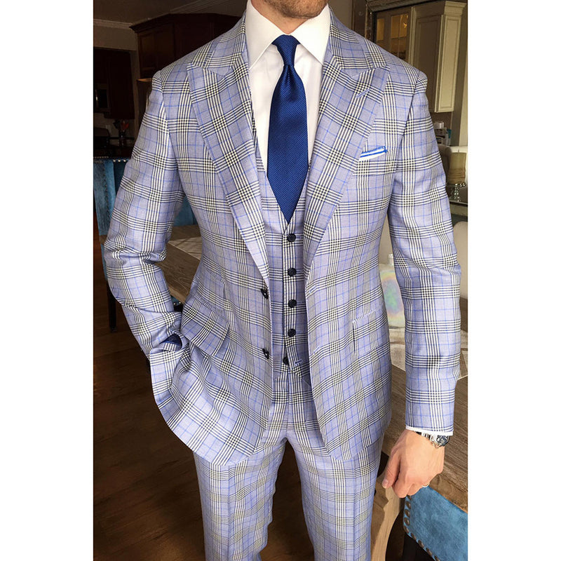 Bohemian Chic Wedding Guest Men Attire Jag In The Midde Of Back Plaid Slim Fit Suit