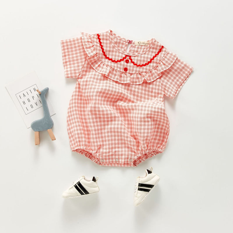 Summer Rompers Plaid Romper Ruffled Short Sleeves Jumpsuit Romper