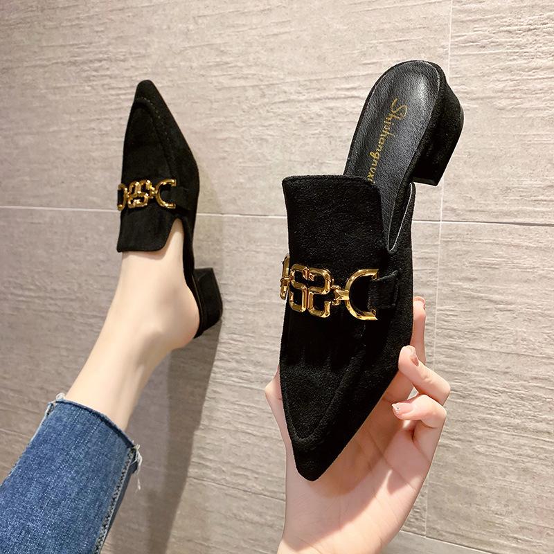 Finn Chain Pointed Toe Mule Shoes Closed-Toe Slippers Spring/Summer Pointed-Toe Mules Shoes