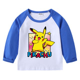 Children Pokemon Pikachu Hoodie Spring and Autumn T-shirt round Neck Long Sleeve Cotton Finger
