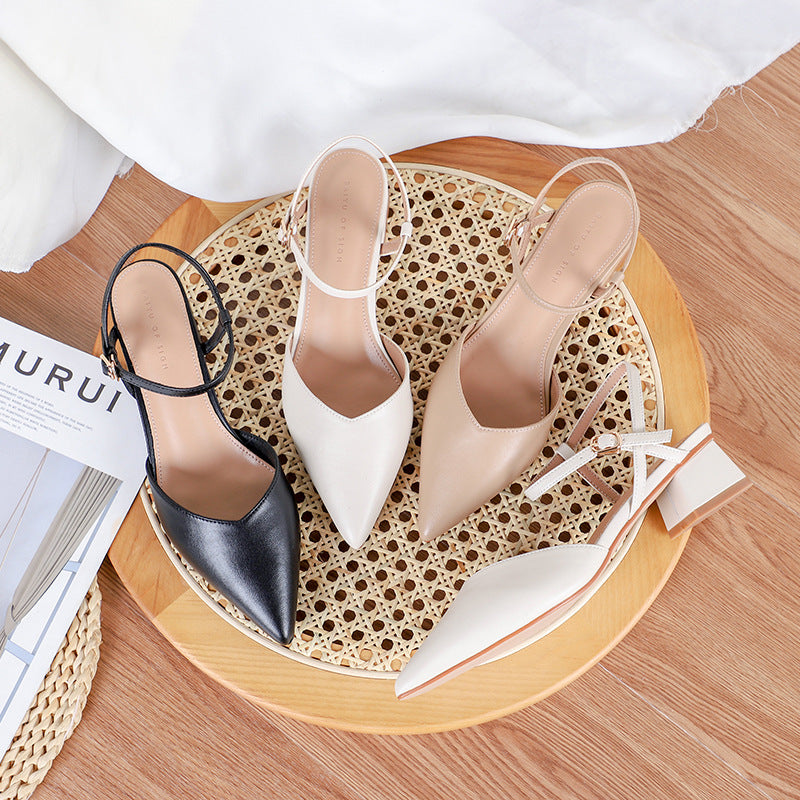 Nude Block Heels Closed Toe Pumps Chunky Heel Sandals Women round Toe Women's Shoes