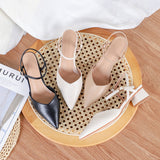 Nude Block Heels Closed Toe Pumps Chunky Heel Sandals Women round Toe Women's Shoes