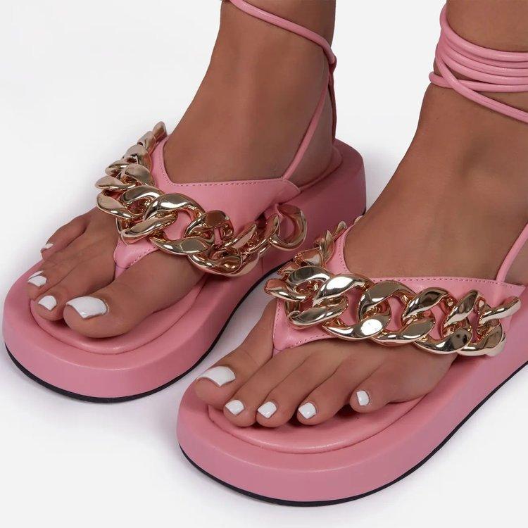 Women Open Toe Sandals Flats Summer Flat Casual Beach Shoes Chain Women