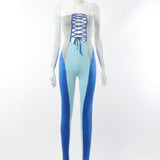 Spring Sexy Contrast Color Lace-up Backless Slim Fit One-Piece Trousers