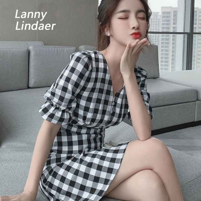 Gingham Dress Slim Dress Temperament Summer Women's Clothing