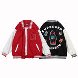 Vintage Letterman Jacket Robot Towel Embroidery Baggy Coat Men 'S And Women 'S Baseball Uniform Campus