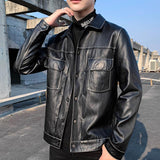 Graphic Leather Jacket Women Fall Men's Clothing Street Handsome Slim Lapel Leather Jacket Casual Motorcycle Jacket