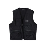 Men Sweater Vest Strap Multi-Pocket Workwear Casual Vest Men's Dark Sleeveless Jacket Jacket