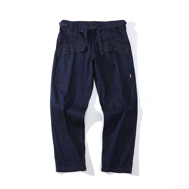 Mens Fall Outfits Blue Straight Loose Jeans Men's Business Shirt Casual Trousers Autumn