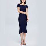 Women Spring Dress Knitted Fitted Waist Slimming Knitted Sweater Long Louver Dress