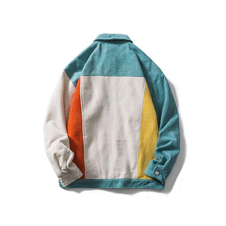 Varsity Jacket Vintage Autumn Jacket Campus Cool Smart Color Contrast Patchwork Three-Dimensional Pocket Coat Men