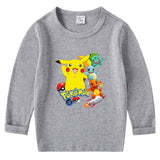 Children Pokemon Pikachu Hoodie Pikachu Spring and Autumn Bottoming Shirt Boys T-shirt