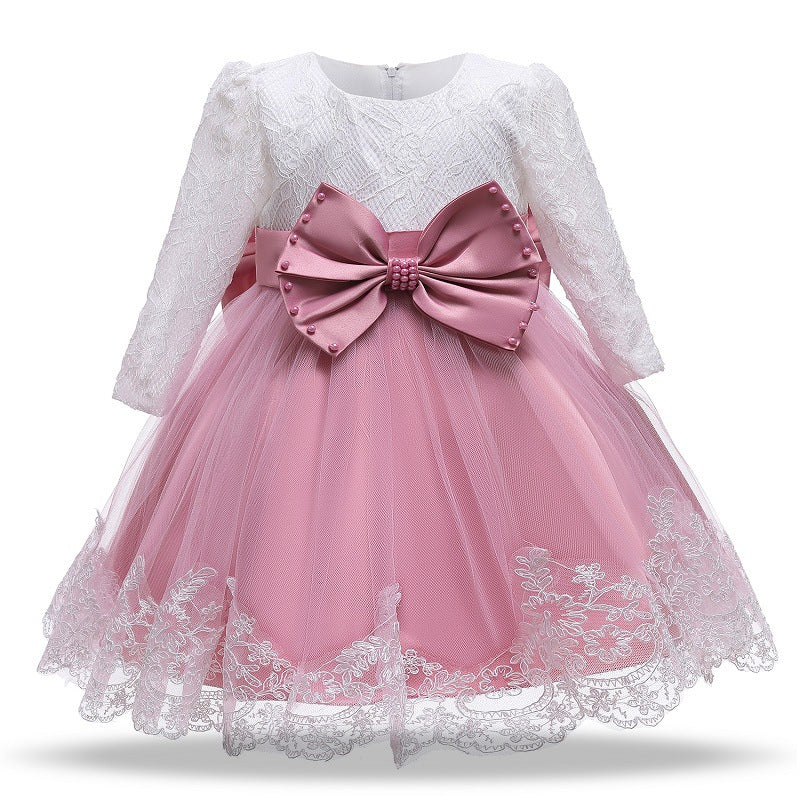 Toddler Girls Sequin Gown Dress Children's Dress Birthday Gift Girls Lace Length Baby Baptism Gown