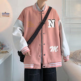 Blue Varsity Jacket Fall Winter Men Autumn Printed Baggy Casual Jacket Couple Baseball Uniform Coat