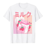 Oversized 90s T Shirt Fun Retro Cute Strawberry Milk Paper Box T-Shirt Women'S Short Sleeve Cotton