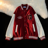 Black Varsity Jacket Oversize Baggy Coat Men's and Women's Jacket Autumn Baseball Uniform