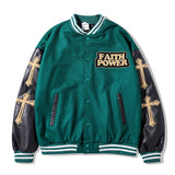 Mens Fall Outfits Baseball Uniform Jacket Men's and Women's Embroidered Coat Loose PU Leather Sleeve Couple Wear Top