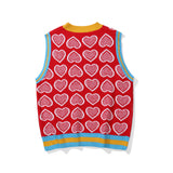 Men Sweater Vest Love Jacquard Color Matching Sweater Waistcoat Men's Loose round Neck Sleeveless Sweater Vest