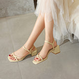 Nude Strappy Block Heels Chunky Heel Sandals