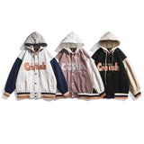 White Varsity Jacket Spring Retro Street Men's Jacket Coat Contrast Color College Style Loose Jacket Baseball Uniform Men