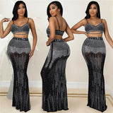 See through Pants Suit Sexy Women Clothing Nightclub Party See-through Camisole Long Dress