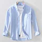 White Work Shirts Autumn Solid Color Oxford White Square-Cut Collar Loose Men's Shirt