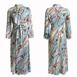Nina Parker plus Size Dresses Long Sleeve Printed Pleated Strap Dress plus Size Dress