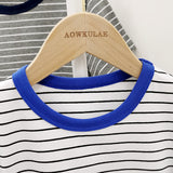 Children T Shrits Men's Summer Striped Short Sleeve T-shirt Short Sleeve
