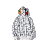 Shark Print Jacket Shark Head Luminous Starry Sky Double Hood Sweater Men And Women Zipper Fleece Padded Coat
