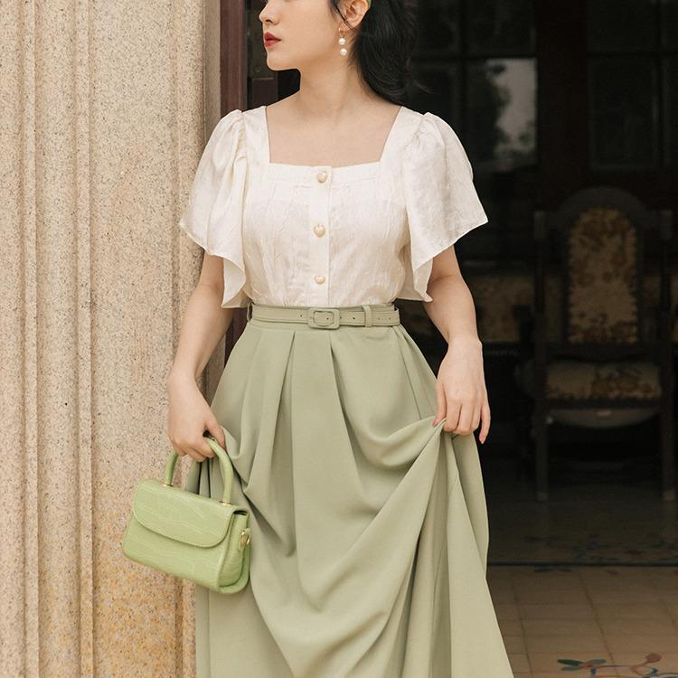 Women Cottagecore Dress Vintage Shirt Skirt