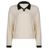Preppy Aesthetic Sweater Autumn Women Clothing Solid Color Long Sleeve