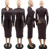 Nina Parker Black Dress Elegant Belt Package Hip with a Zipper Long Dress